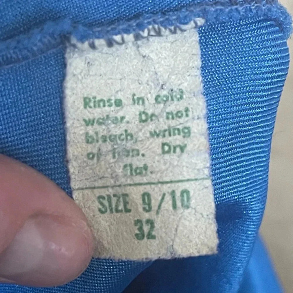 Vintage 1970s Blue Halter One-Piece Swimsuit Size 9/10 Retro Backless Swim Suit - Picture 5 of 8